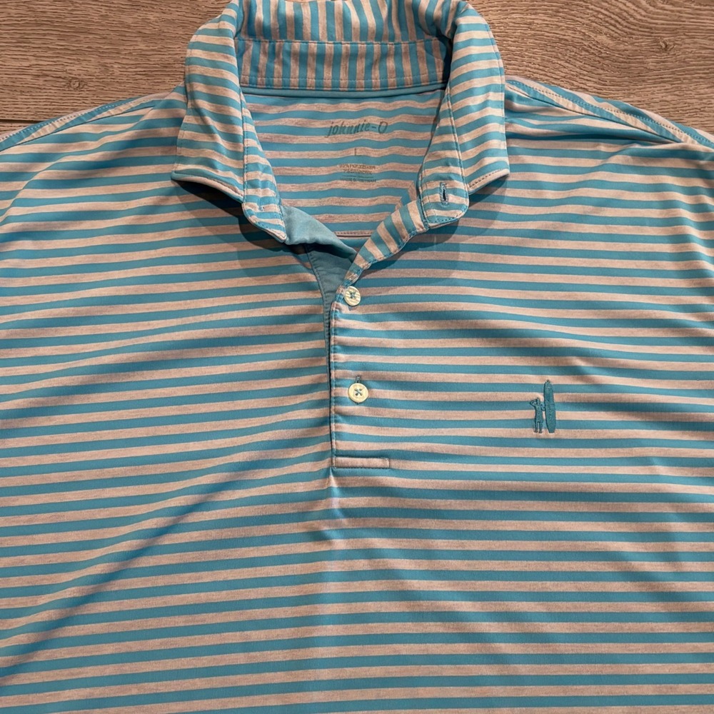 Johnnie-O Polo Mens‎ Large Blue Striped Whisper Rock Golf Performance Preppy